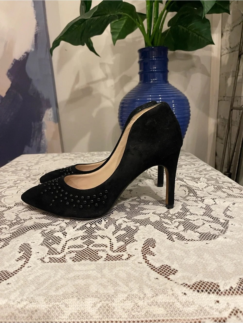 Clarks Black Suede Pointed-Toe Stud Heels